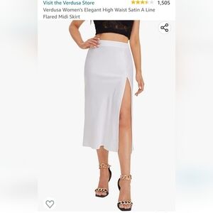 Verdusa White Satin Midi Skirt Size S